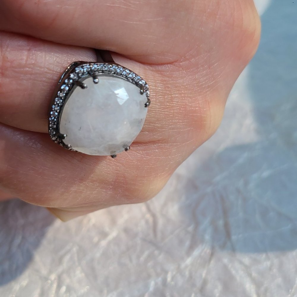 Moonstone Ring Size 8-Sterling Silver Oxidized -Birthday stone-Gift - Picture 6 of 14